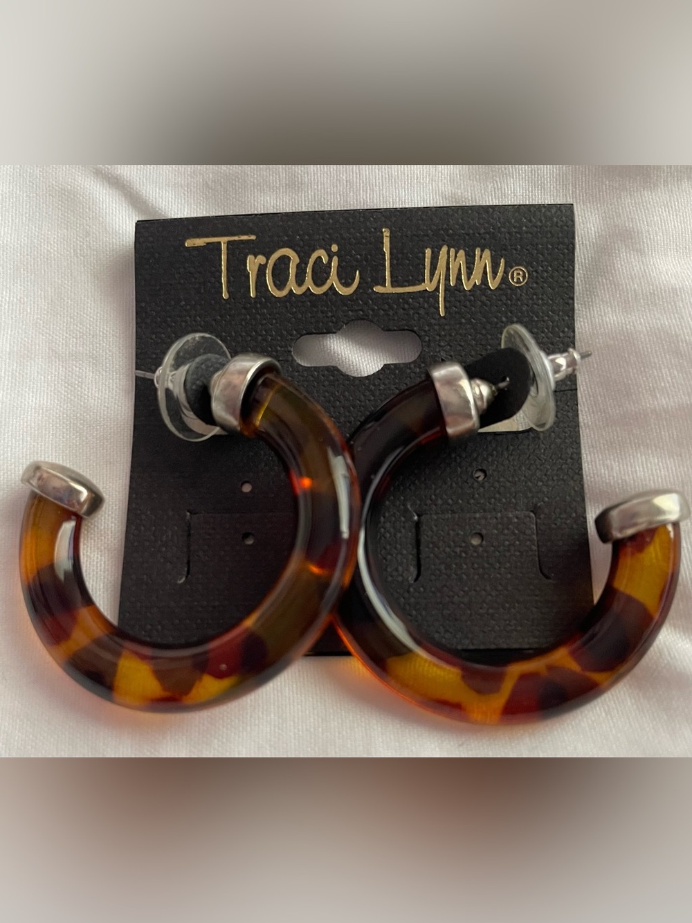 Traci Lynn Amber Tortoise Hoop Earrings